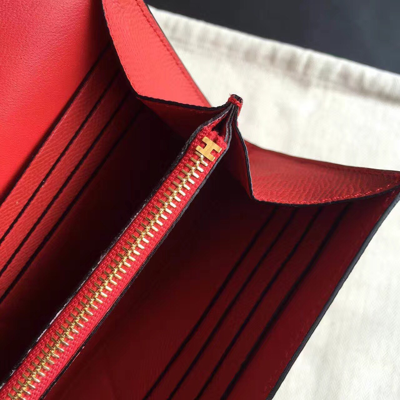 H**mes red epsom constance long wallet
