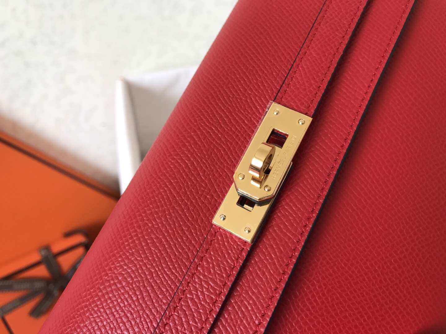 H**mes kelly classic long wallet in red epsom leather