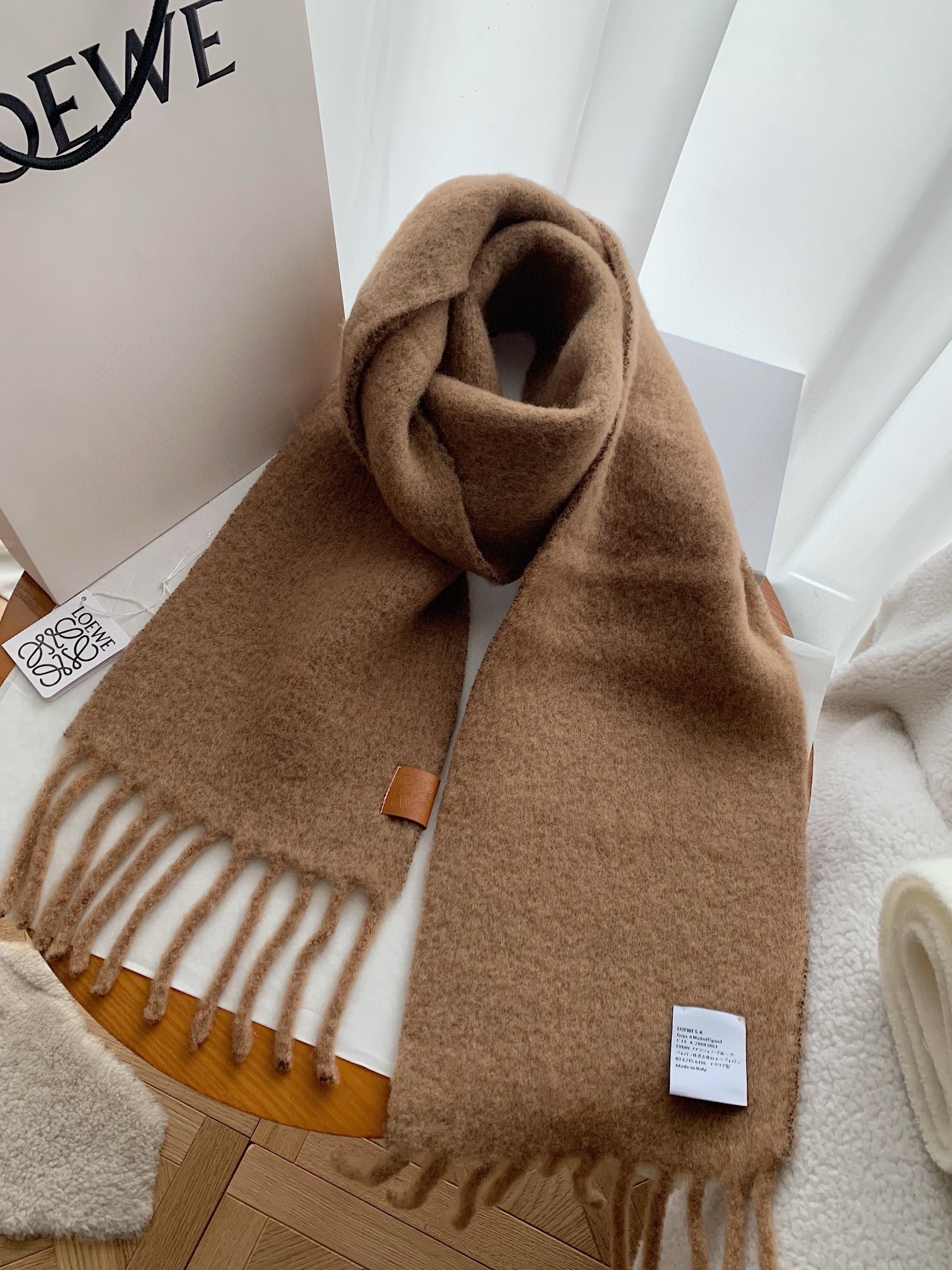L0ew* scarf in camel mohair and wool