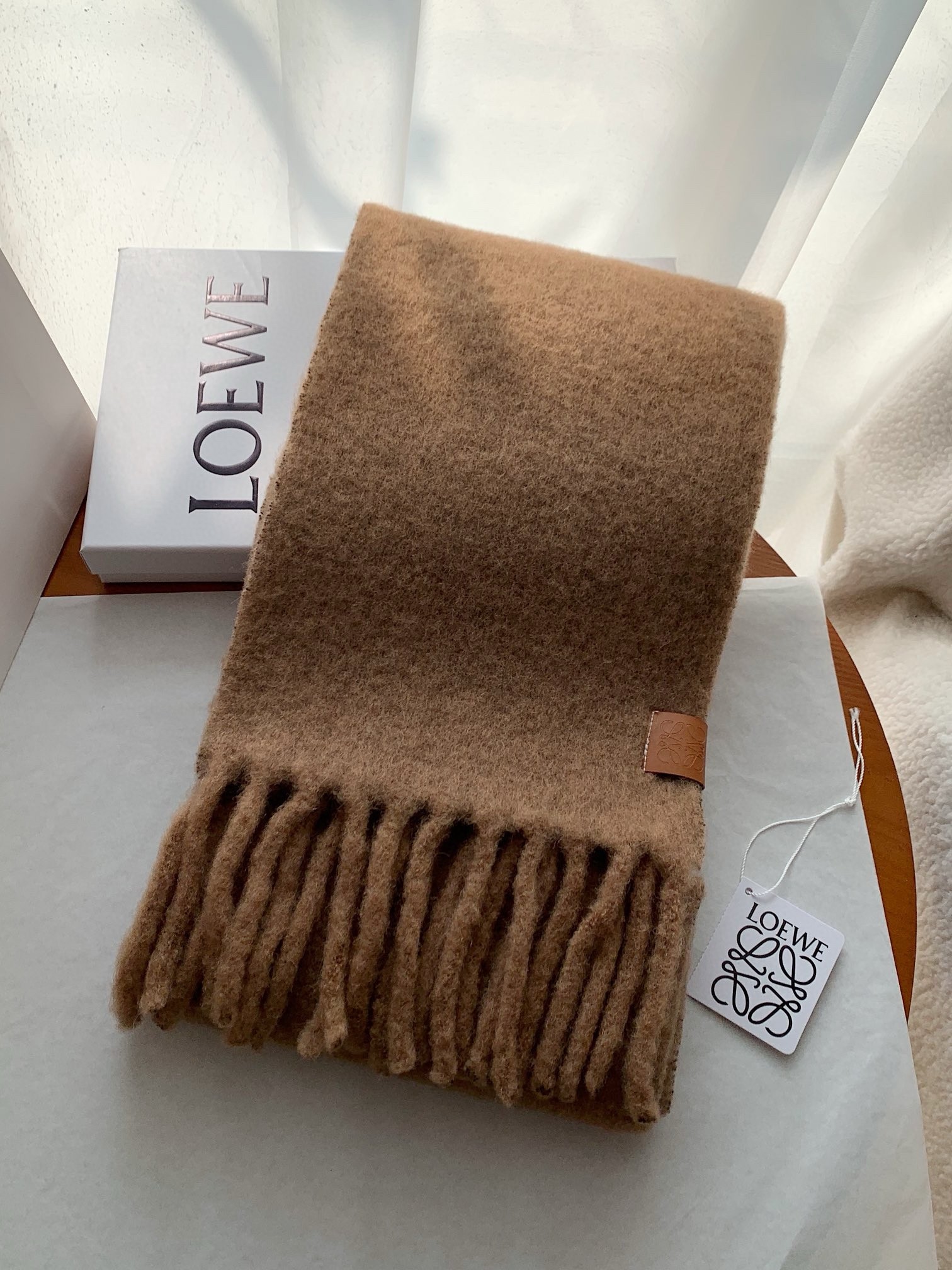 L0ew* scarf in camel mohair and wool