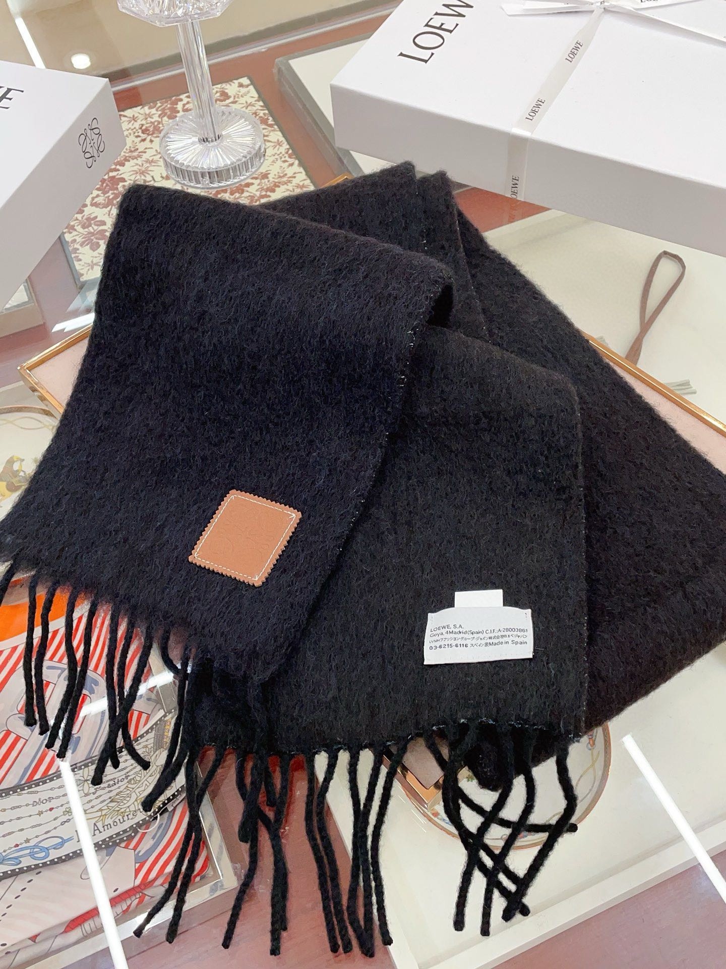 L0ew* scarf in black mohair and wool