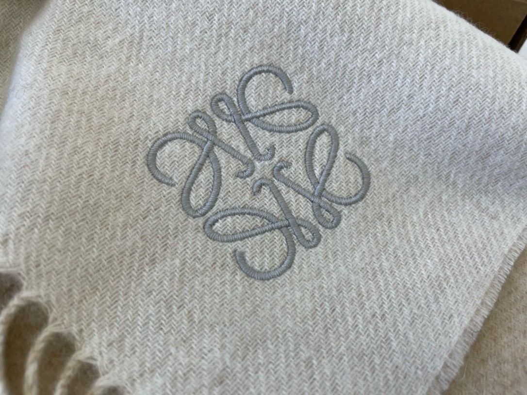 L0ew* double f**e scarf in ivory/sand wool and cashmere