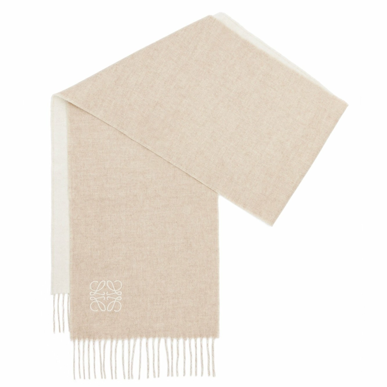 L0ew* double f**e scarf in ivory/sand wool and cashmere