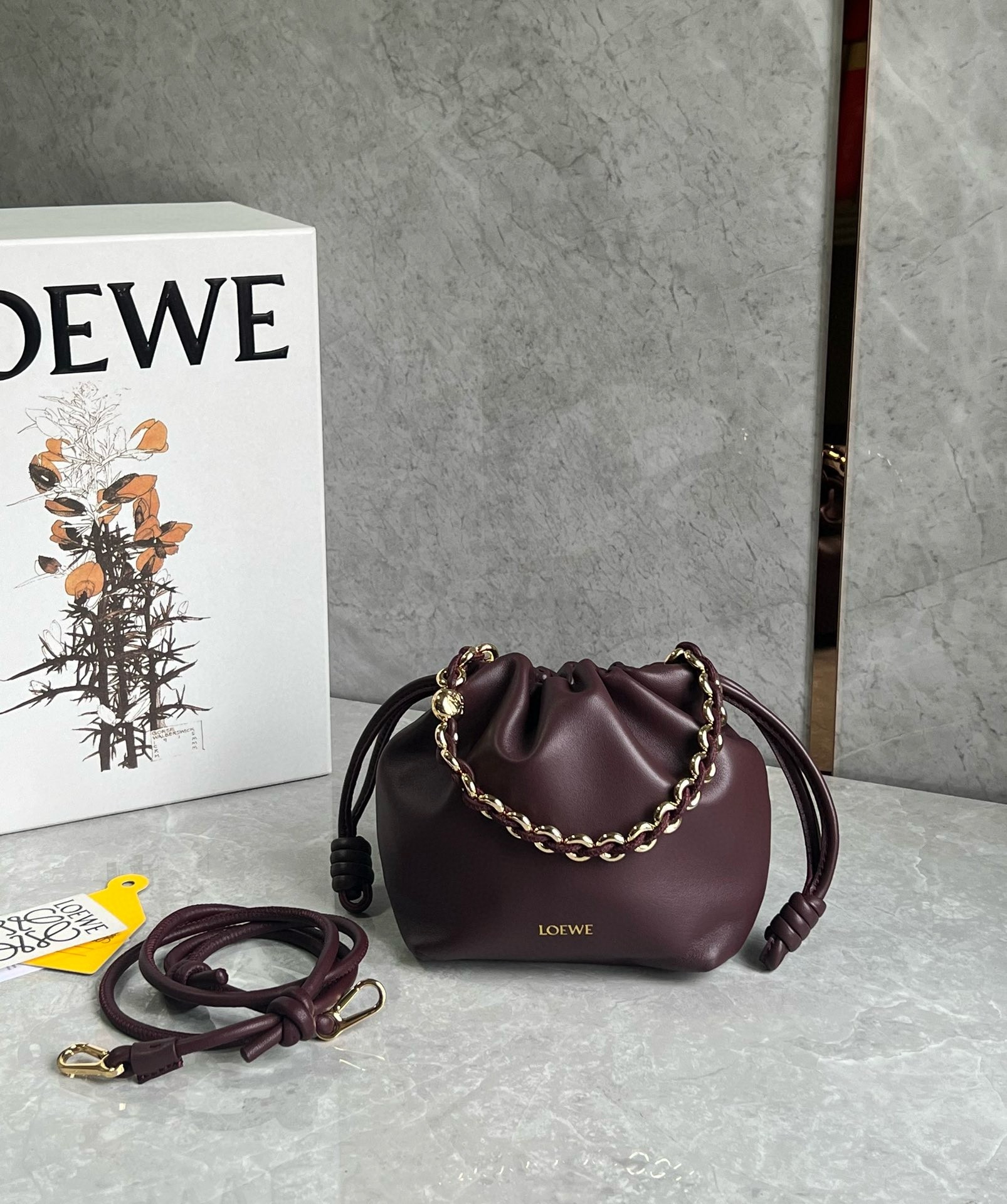 L0ew* mini flamenco purse bag in burgundy nappa lambskin