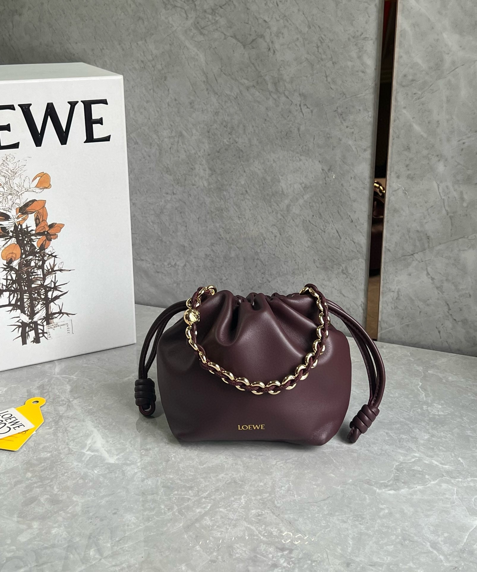 L0ew* mini flamenco purse bag in burgundy nappa lambskin