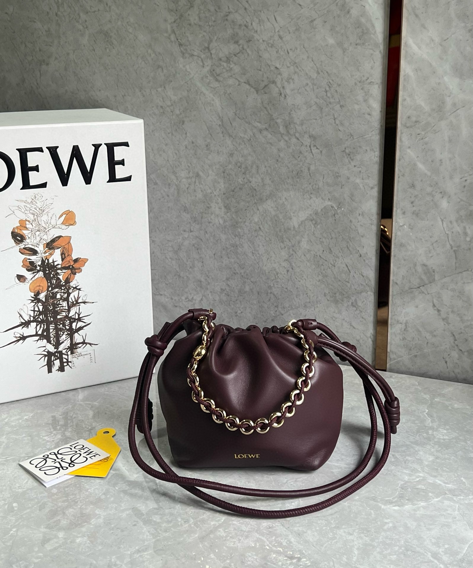 L0ew* mini flamenco purse bag in burgundy nappa lambskin