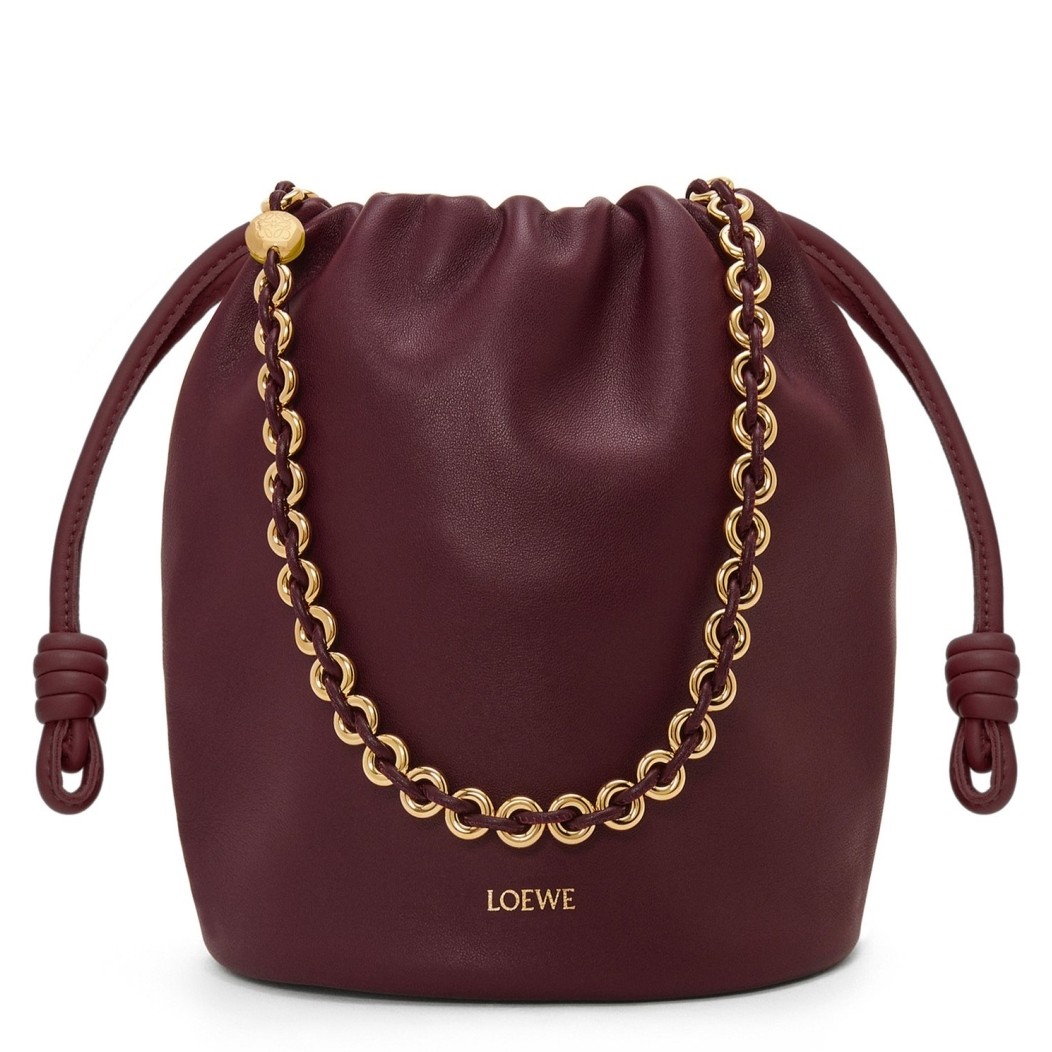 L0ew* flamenco purse bucket bag in burgundy nappa lambskin