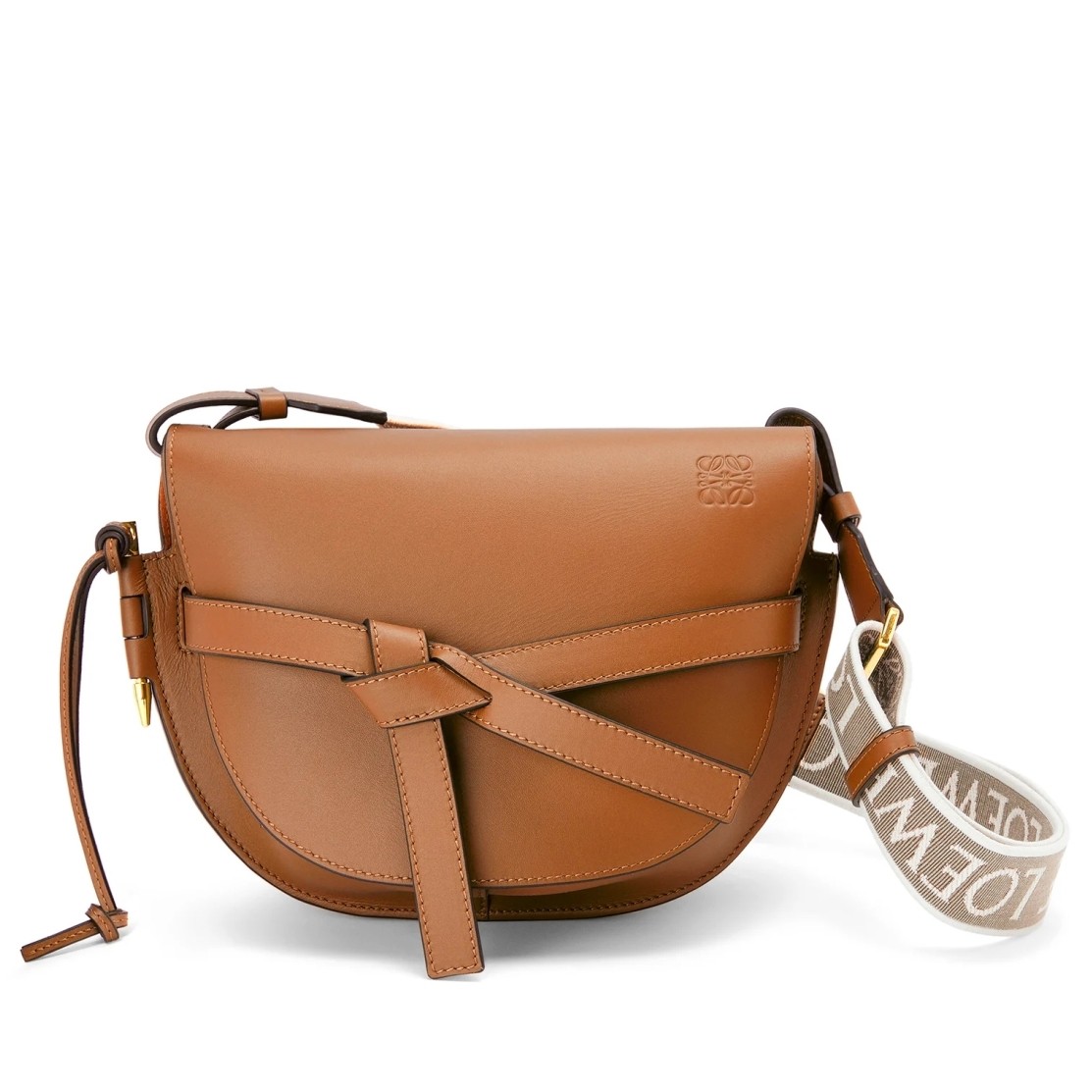 L0ew* small gate bag in tan calfskin and jacquard