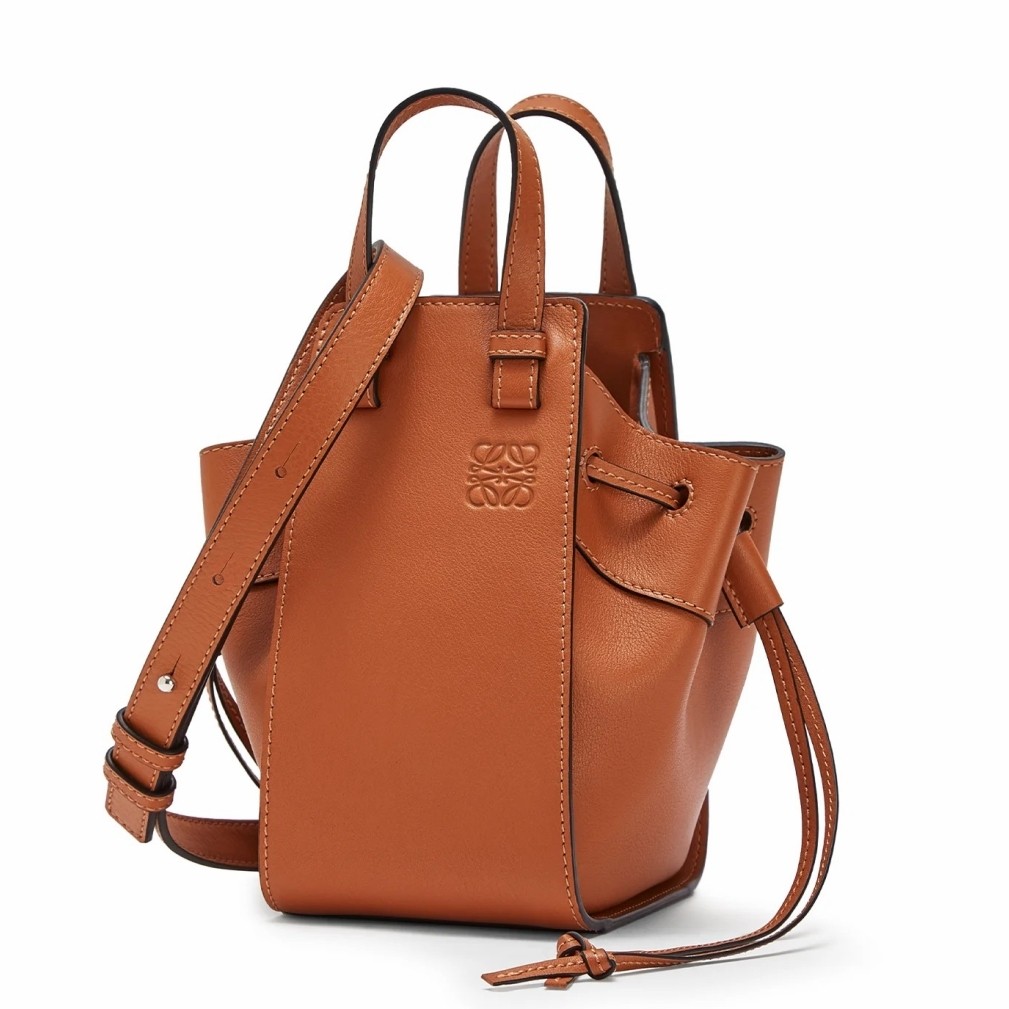L0ew* mini hammock drawstring bag in brown calfskin