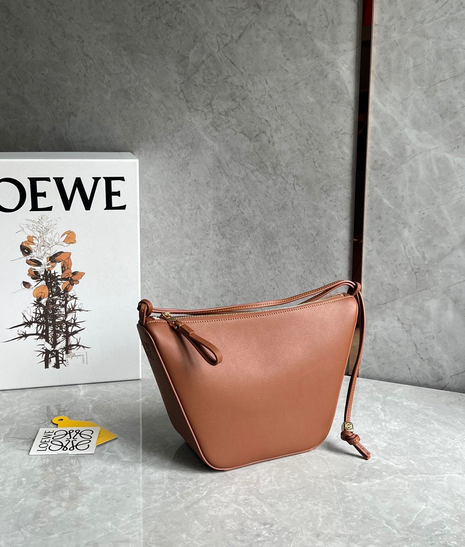 L0ew* mini hammock hobo bag in brown calfskin