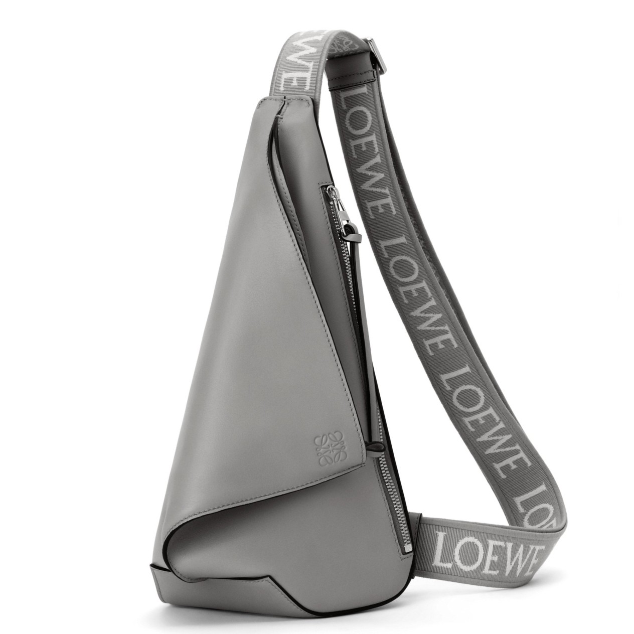 L0ew* anton sling bag in grey calfskin and jacquard