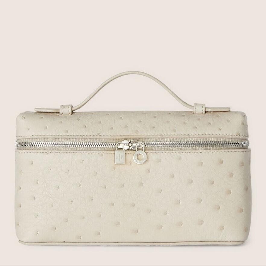 L**o p*ana extra pocket pouch l19 in white ostrich-embossed leather