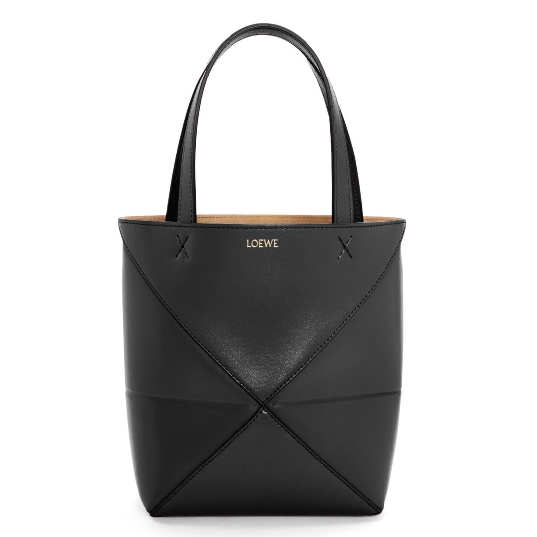 L0ew* mini puzzle fold tote bag in black calfskin