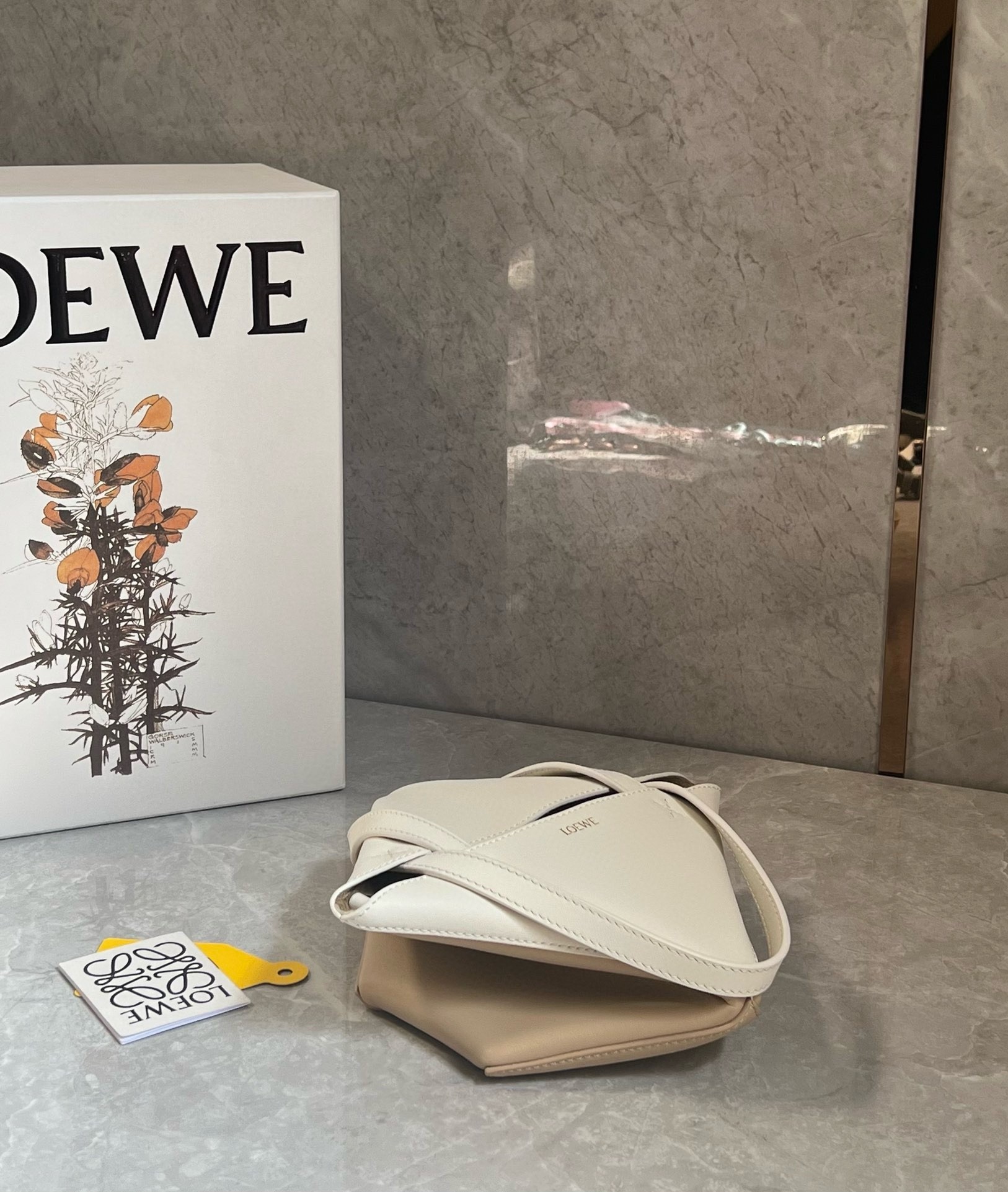 L0ew* mini puzzle fold tote bag in white/beige calfskin