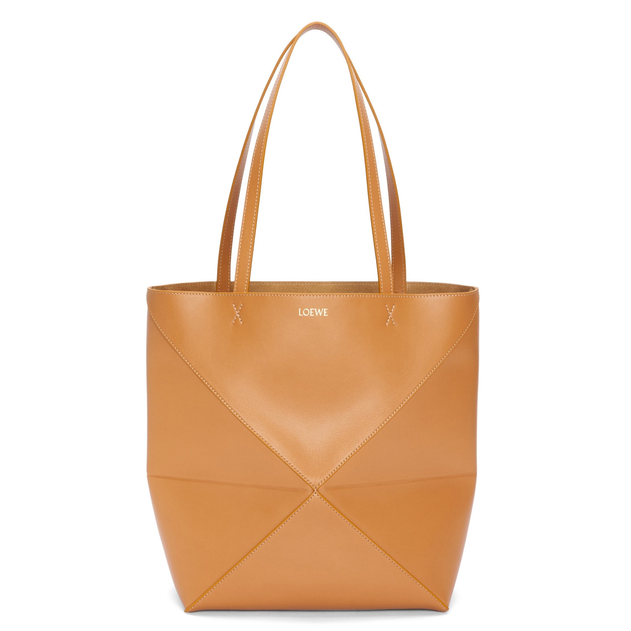 L0ew* medium puzzle fold tote bag in tan calfskin