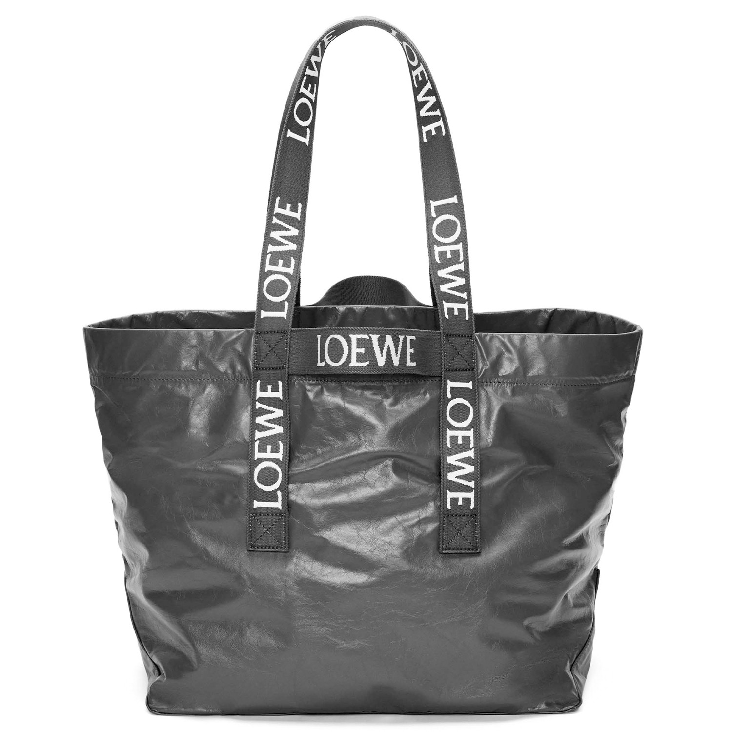 L0ew* fold shopper bag in black paper calfskin