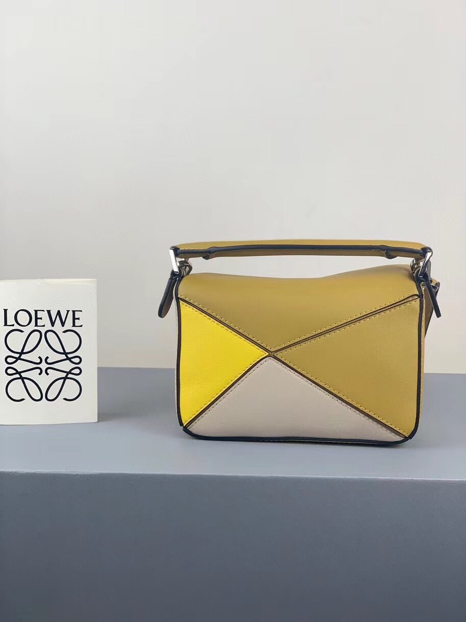 L0ew* mini puzzle bag in ochre/white/yellow calfskin