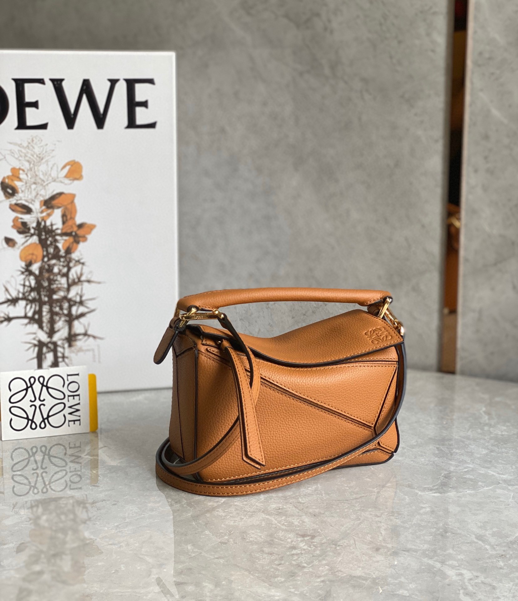 L0ew* puzzle mini bag in brown grained calfskin