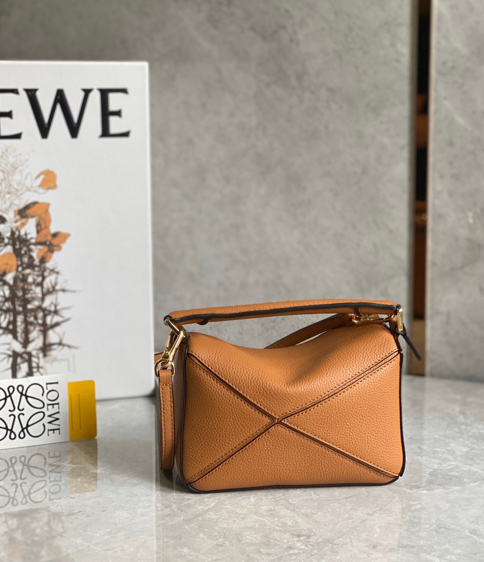 L0ew* puzzle mini bag in brown grained calfskin