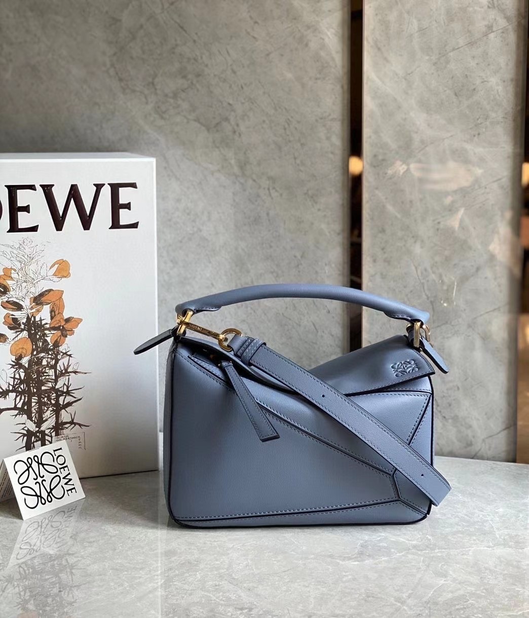 L0ew* puzzle small bag in atlantic blue calfskin leather