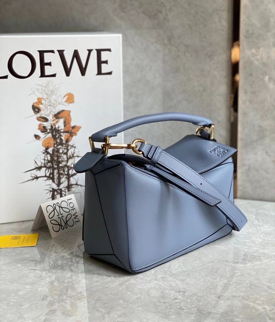 L0ew* puzzle small bag in atlantic blue calfskin leather