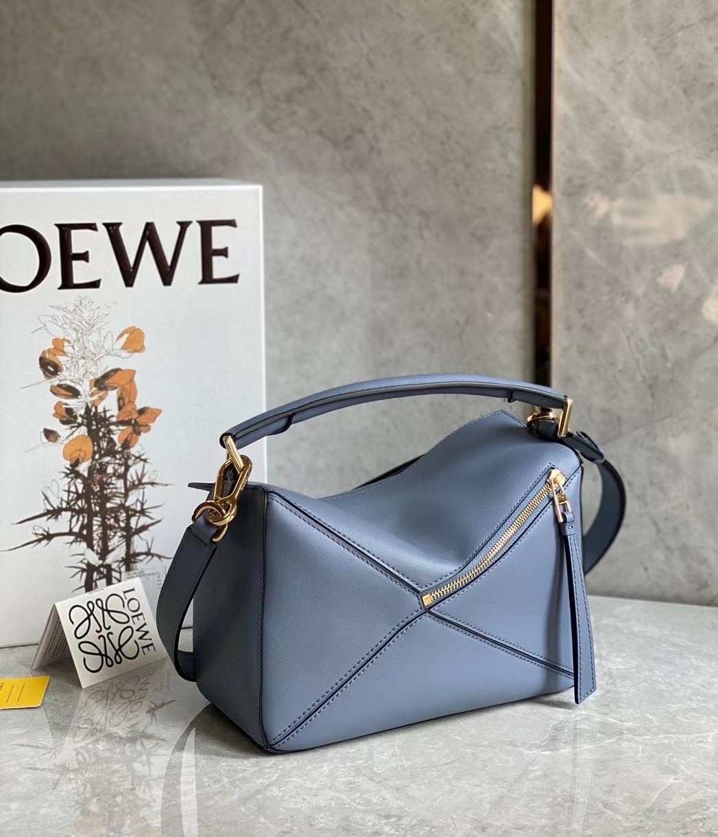 L0ew* puzzle small bag in atlantic blue calfskin leather