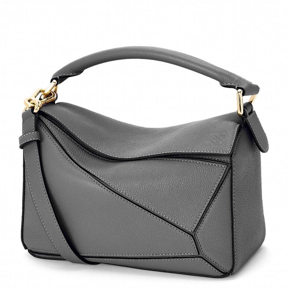 L0ew* puzzle small bag in asphalt grey grained leather