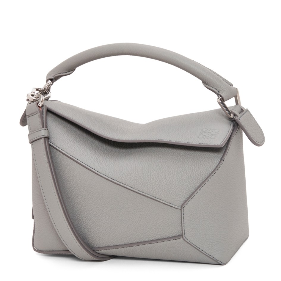 L0ew* puzzle small bag in pearl grey grained leather
