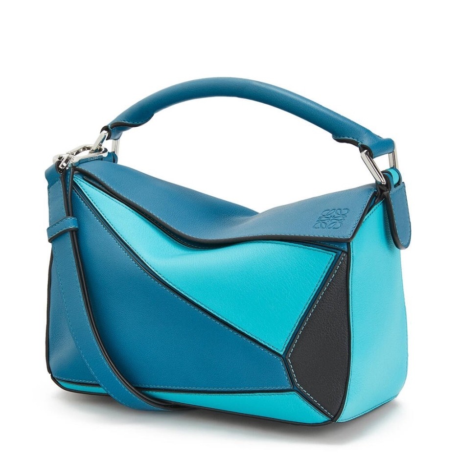 L0ew* small puzzle bag in lagoon/black/blue calfskin