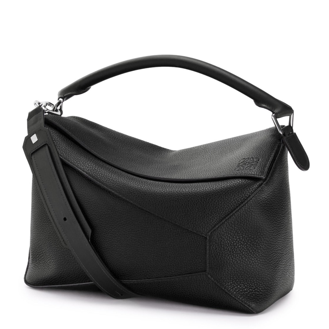 L0ew* large puzzle bag in black grained leather