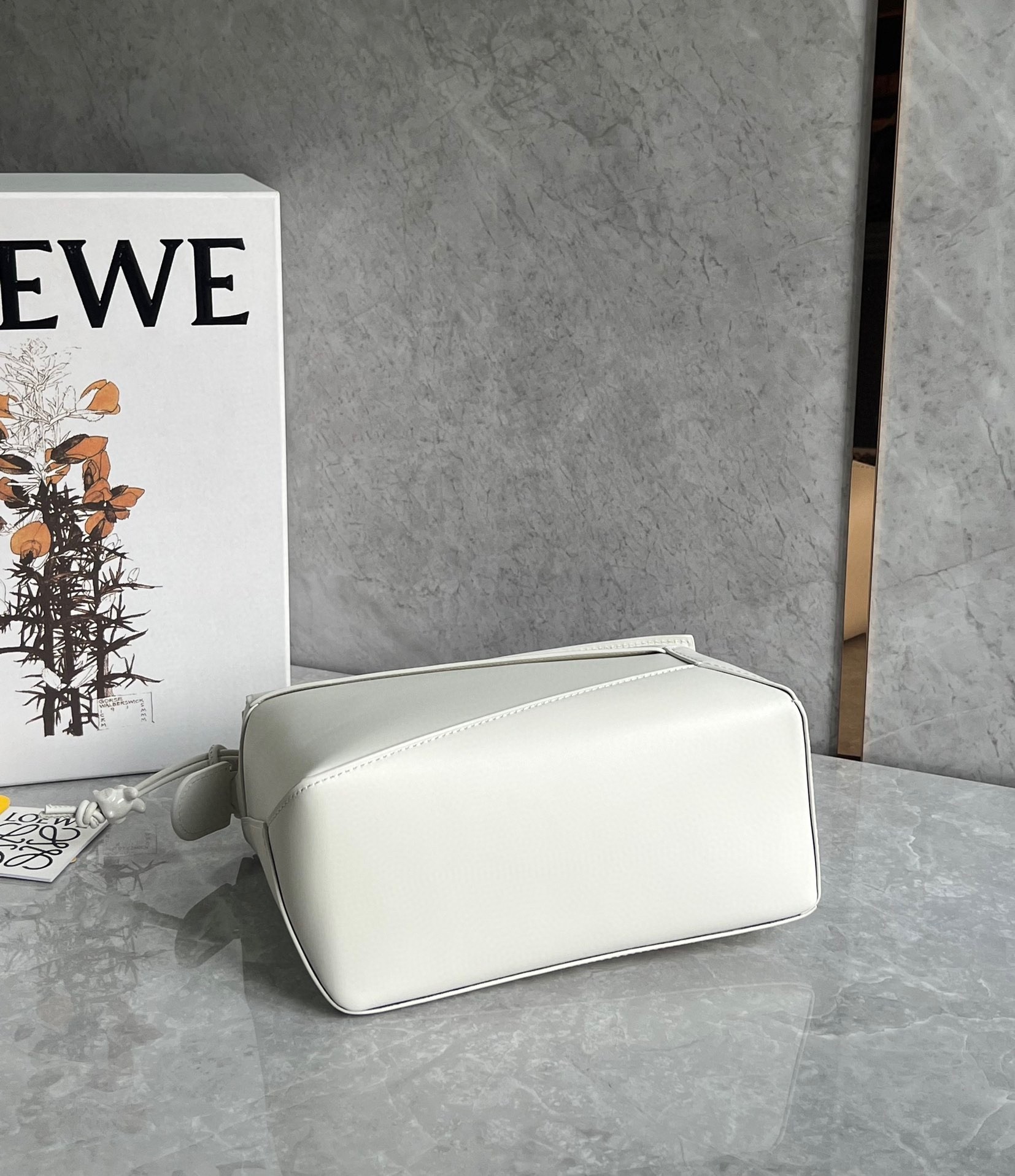 L0ew* puzzle edge small bag in white satin calfskin