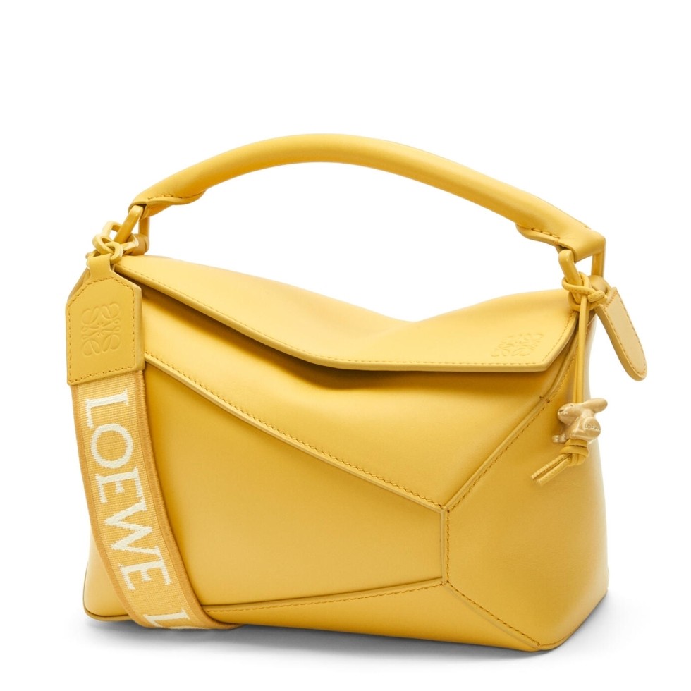 L0ew* puzzle edge small bag in yellow satin calfskin