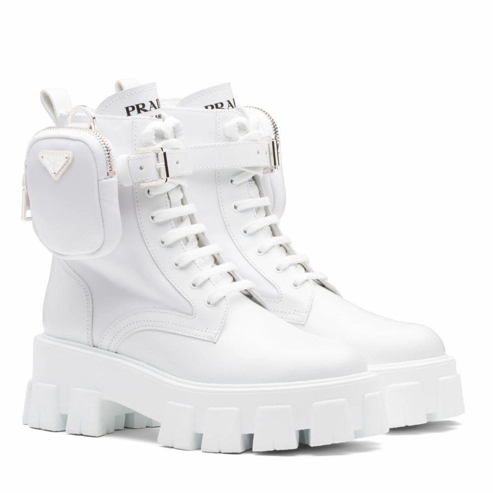 Pra*a monolith boots in white leather and nylon fabric