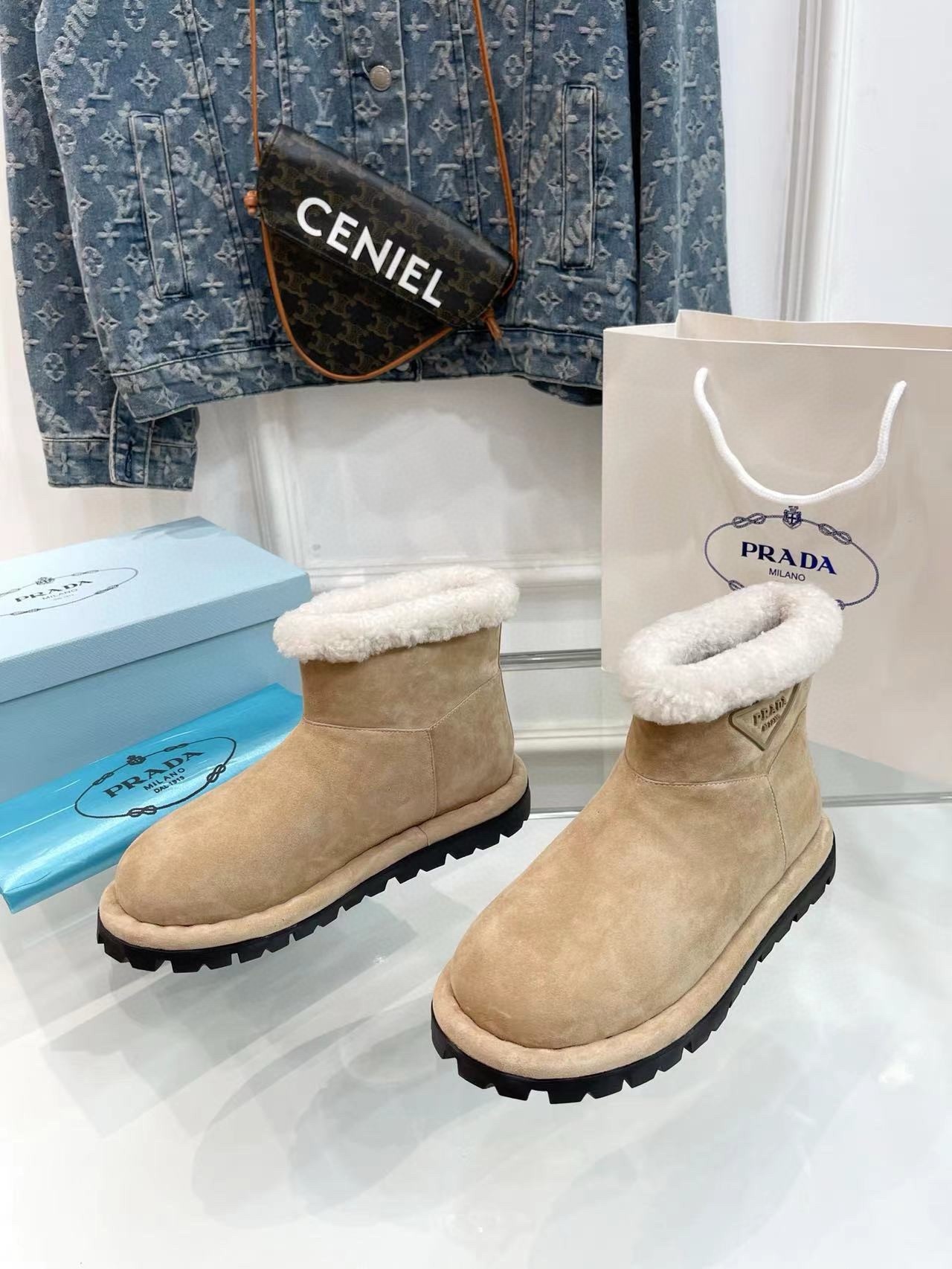 Pra*a booties with shearling