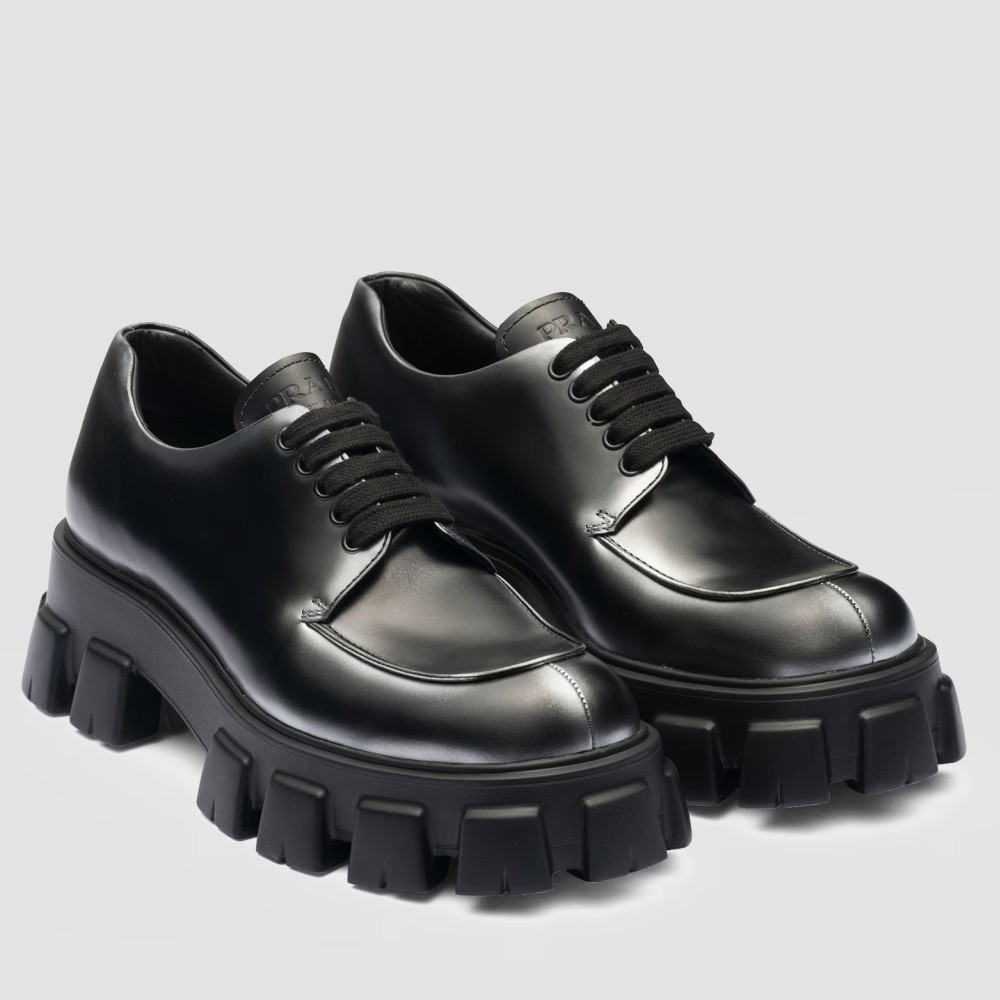 Pra*a monolith lace-up loafers in black brushed leather