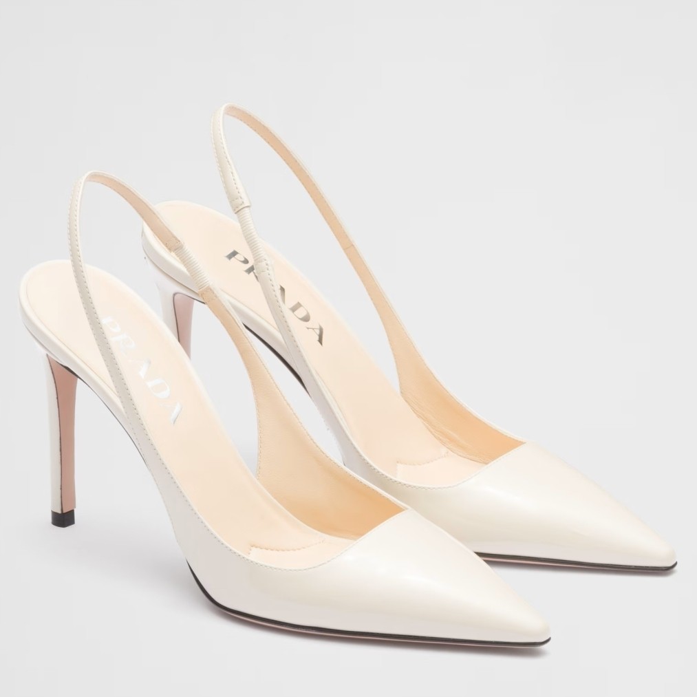 Pra*a slingbacks pumps 95mm in white patent leather