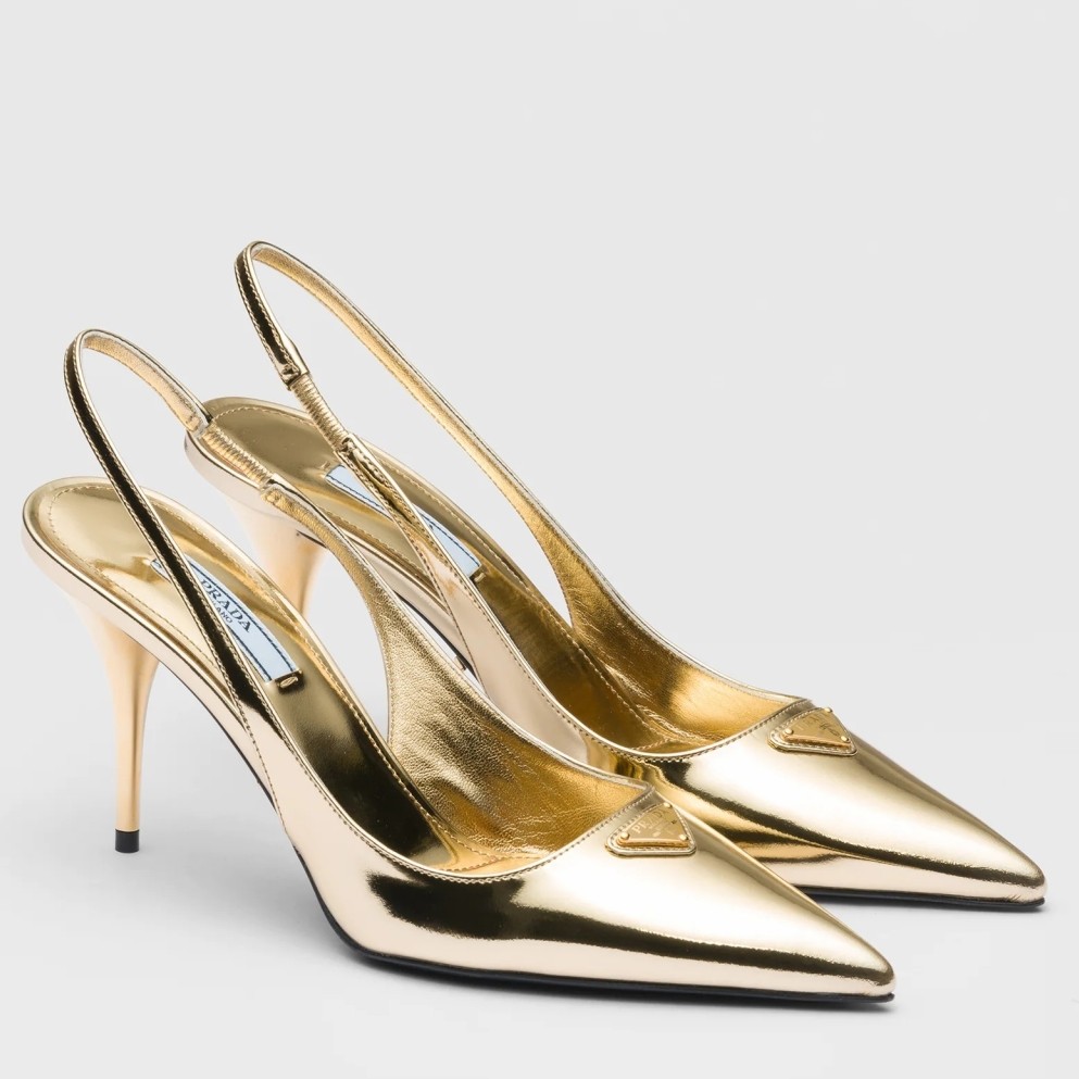 Pra*a slingbacks pumps 85mm in gold metallic leather
