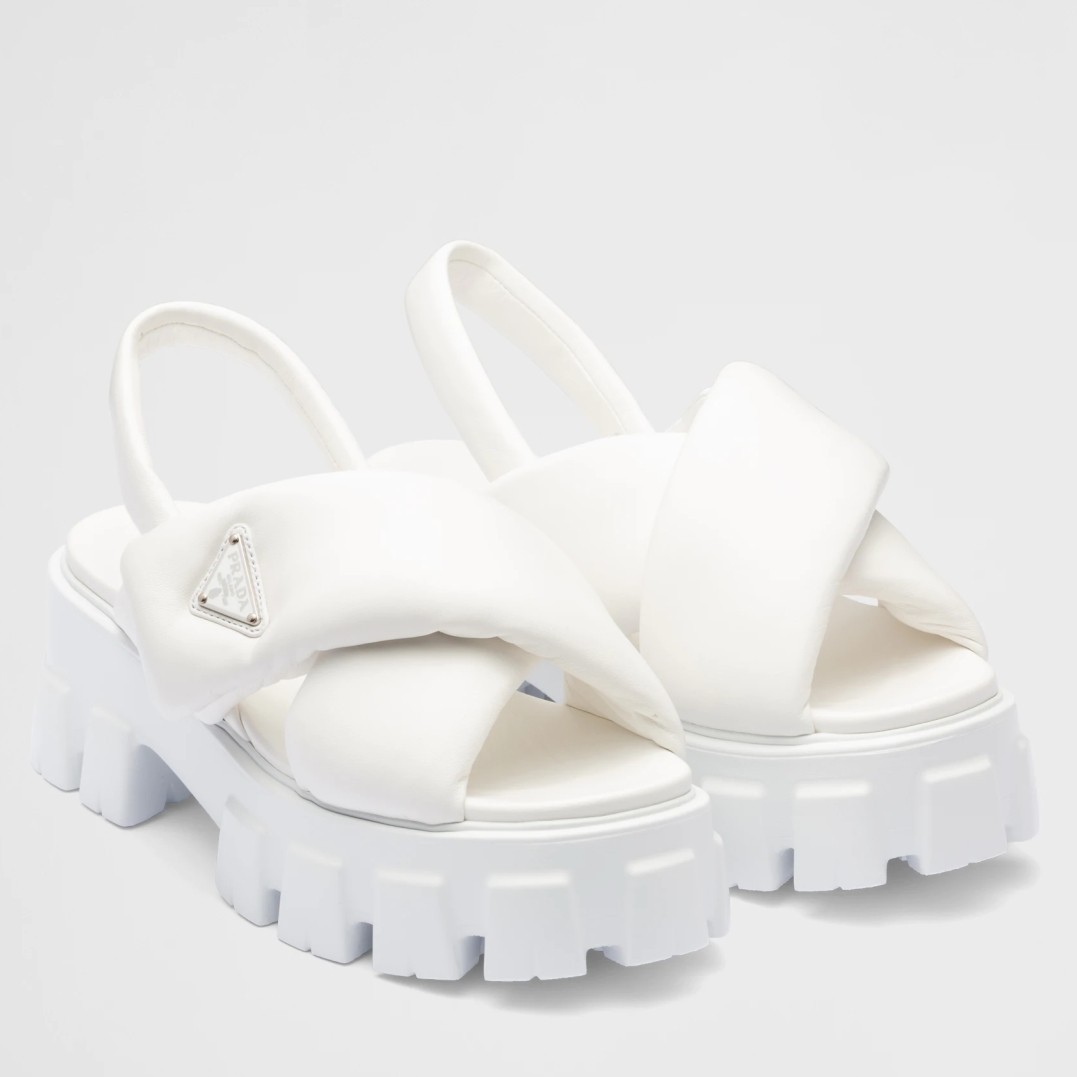 Pra*a monolith padded sandals in white nappa leather