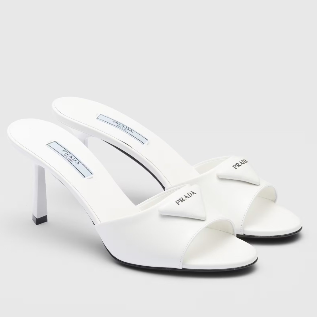 Pra*a heeled sandals 75mm in white brushed leather