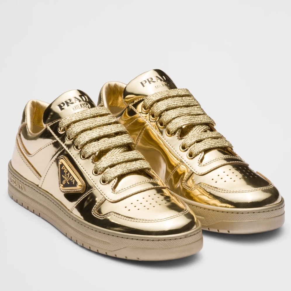 Pra*a women''s downtown sneakers in gold metallic leather