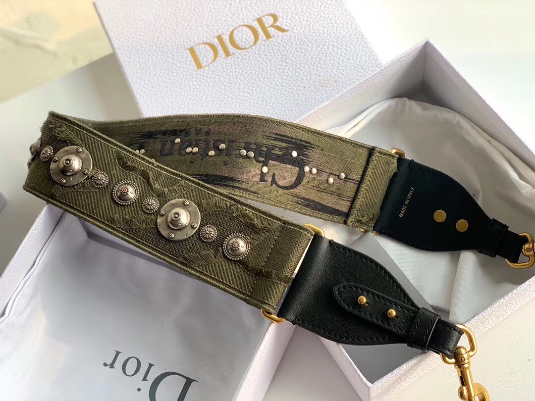 D*or shoulder strap in green camouflage embroidered canvas