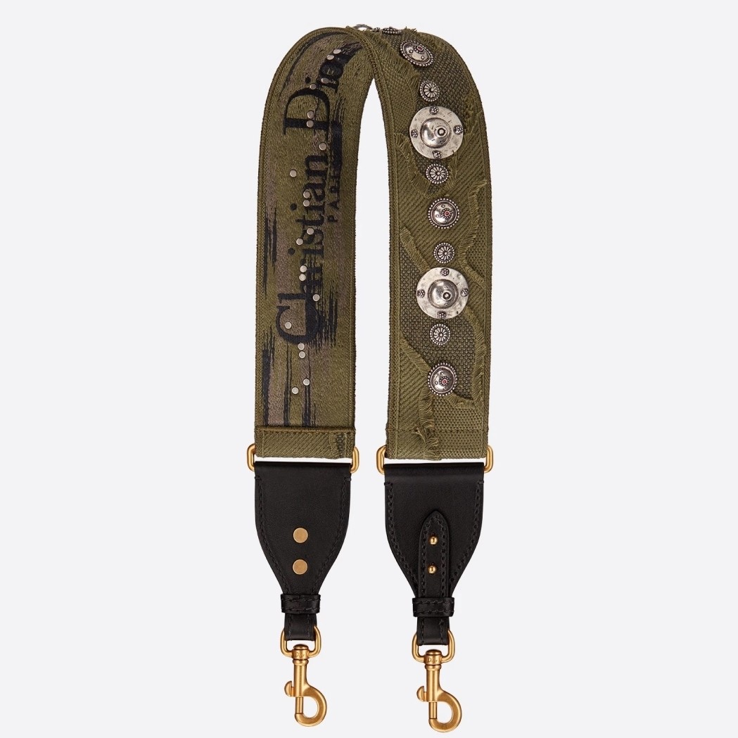 D*or shoulder strap in green camouflage embroidered canvas