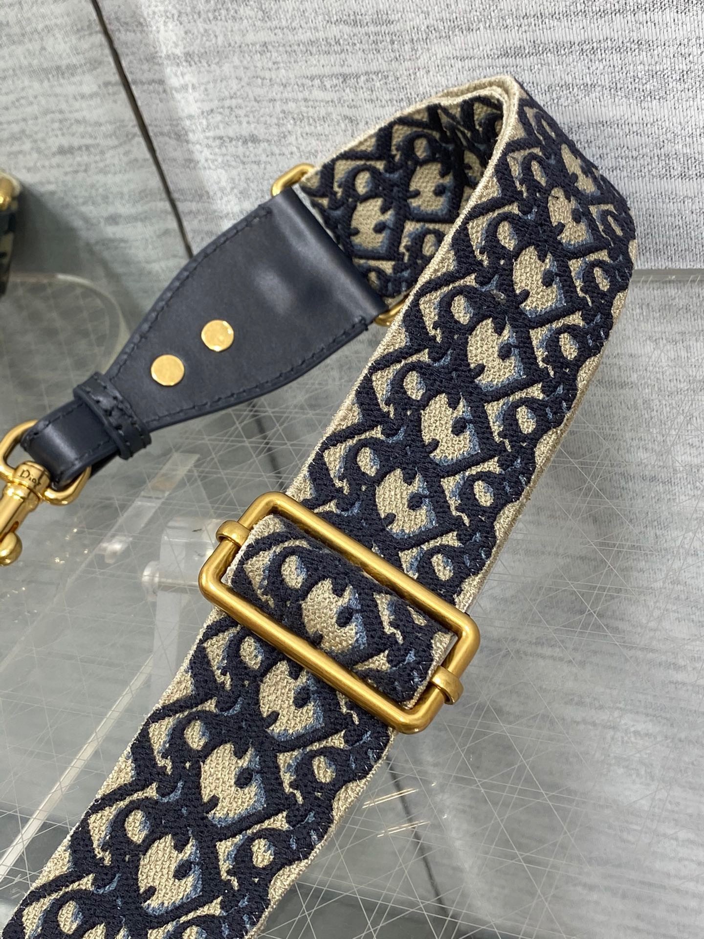 D*or adjustable shoulder strap with ring in blue oblique embroidery