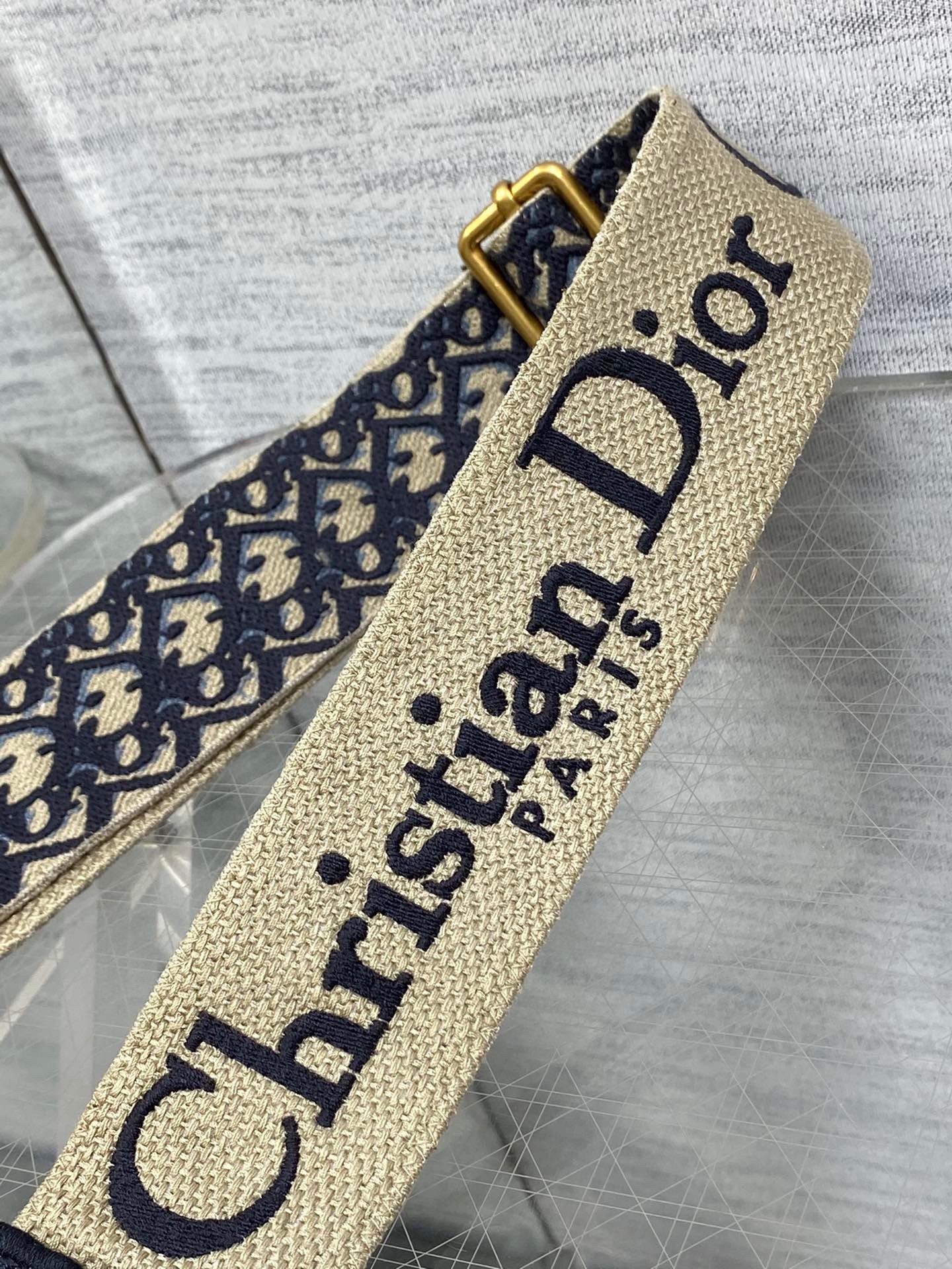 D*or adjustable shoulder strap with ring in blue oblique embroidery