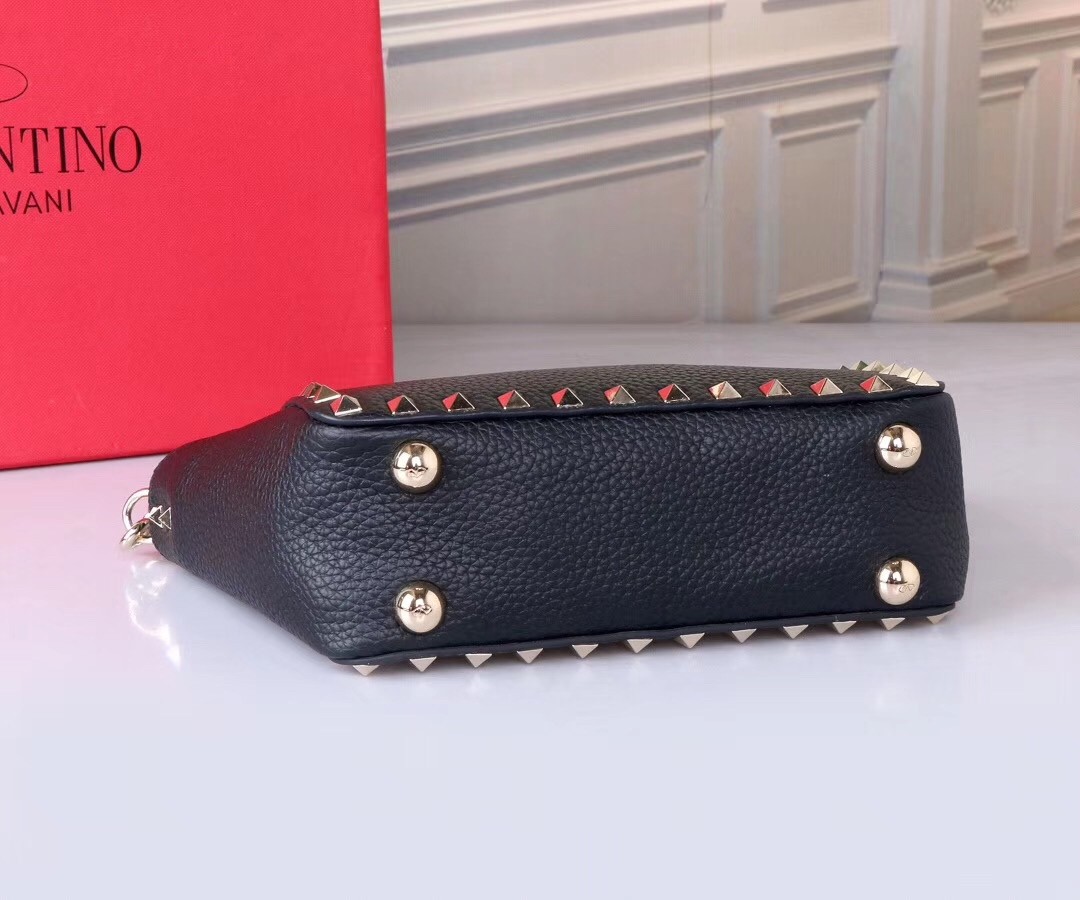 Va1e*ntin0 mini rockstud tote in black grain calfskin