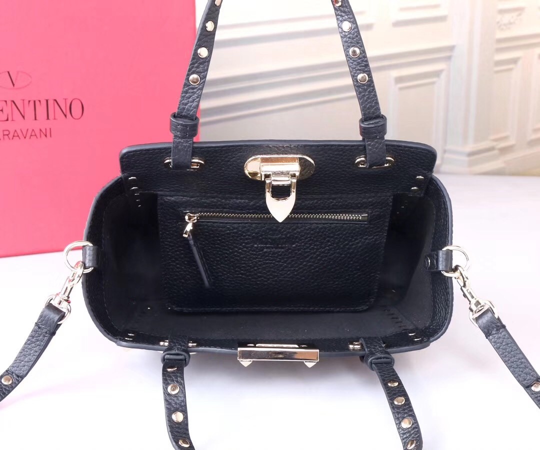 Va1e*ntin0 mini rockstud tote in black grain calfskin
