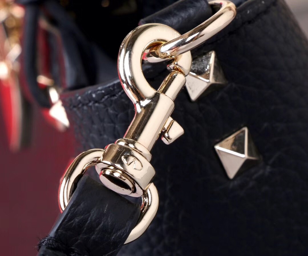 Va1e*ntin0 mini rockstud tote in black grain calfskin