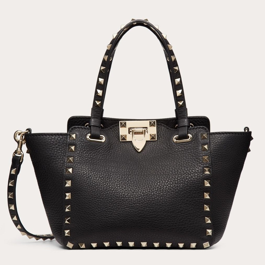 Va1e*ntin0 mini rockstud tote in black grain calfskin