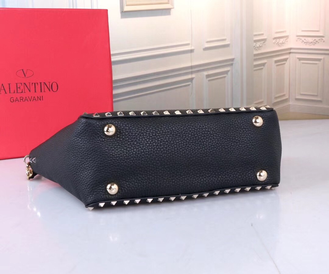 Va1e*ntin0 small rockstud tote in black grain calfskin