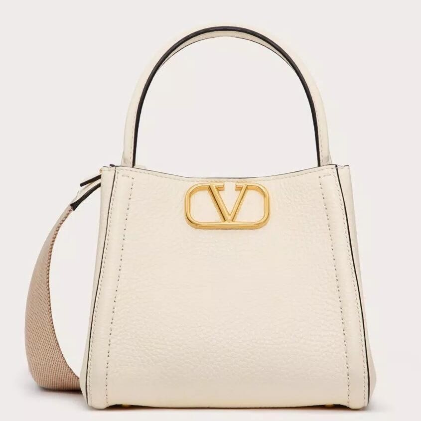 Va1e*ntin0 alltime small bag in white grained calfskin